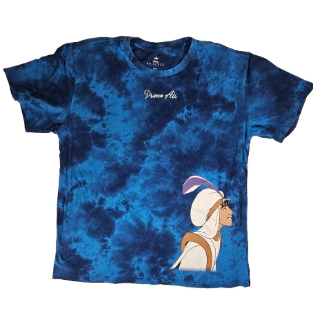 Disney Aladdin Prince Ali T-shirt Blue Tie Dye Shirt Women Size XL Short Sleeve